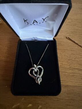 Black/White Diamond Heart Necklace 1/10 ct tw Sterling Silver 18"